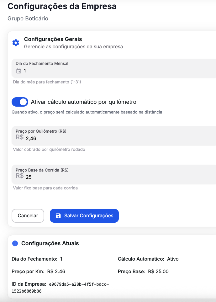 Configurações da Empresa